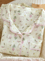 Bear Floral Printed Cotton Pajama Set