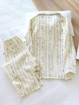 Flowers Striped Cotton Pajama Set