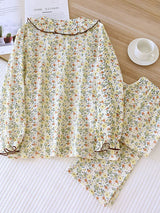 Doll Collar Printed Button-Up Long Sleeve Pajamas