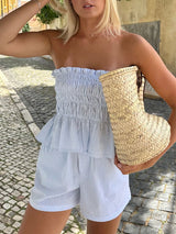 One Shoulder Striped Crop Top & Shorts Set