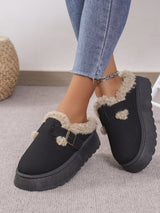 Platform Suede Buckle Furry Slippers