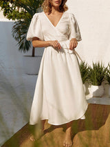 Puff Sleeve Wrap Midi Dress