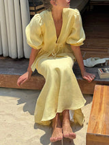 Lace-up Shirt and Maxi Skirt Two Piece Set