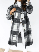 Long Sleeve Plaid Fuzzy Button Down Coat
