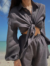 Bubble Sleeve Two Piece Shorts Set