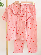 Hearts Printed Cotton Pajama Set