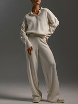 V Neck Solid Knitted Sweater Set