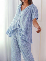 Short Sleeve Plaid Two Piece Set