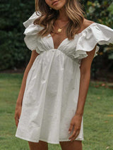 Ruffle Short Sleeve White Midi Dress