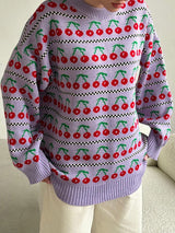 Round Neck Cherry Print Sweater