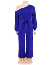 Solid Color Tie Up Lantern Sleeve Jumpsuits