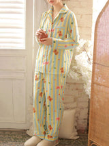 Kafiloe Striped Teddy Bears Long Sleeve Pajamas