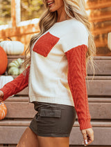 Color Block Round Neck Long Sleeve Sweater