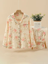Pink Flowers Long Sleeve Cotton Pajama Set
