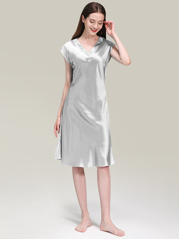 19 Momme Solid Color Short Sleeve Nightgown