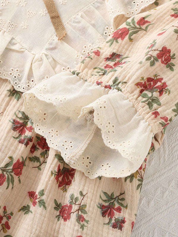 3Pcs Cotton Vintage Floral Print Pajamas
