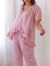 Short Sleeve Plaid Two Piece Set