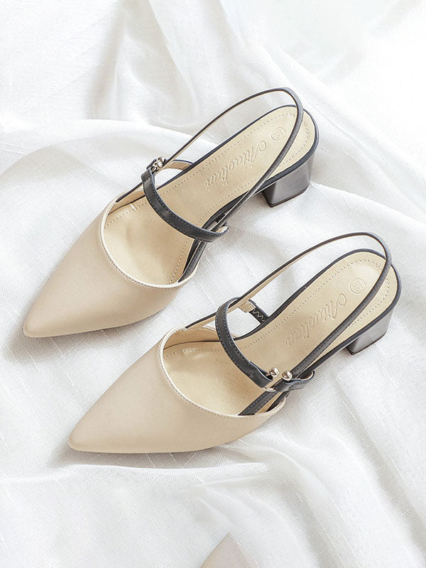 Pointed Toe Buckle Chunky Heel Sandals