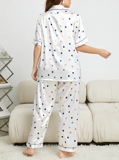 Satin Hear Printed Pajama Set