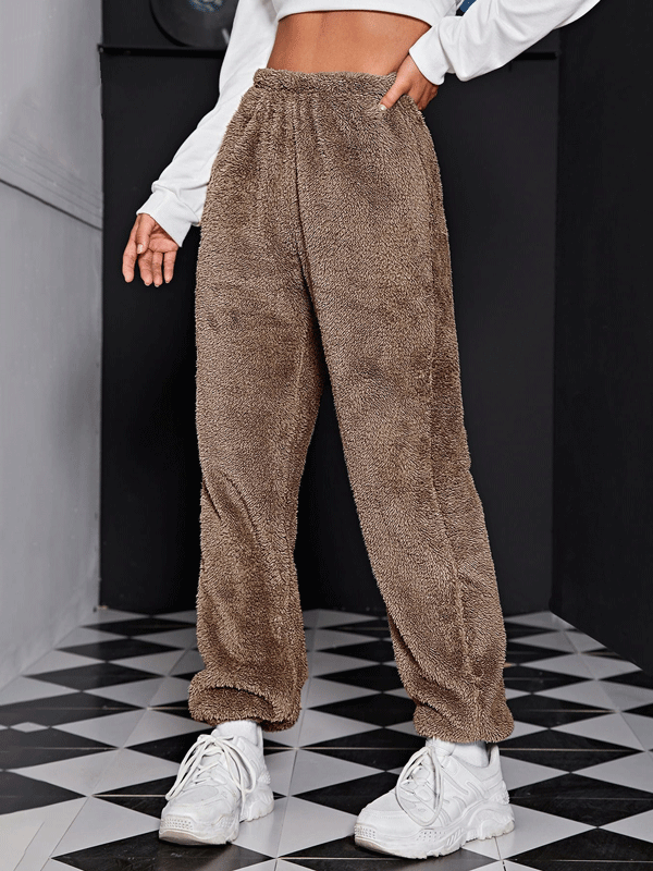 Furry Solid Color Thick Winter Lounge Pants