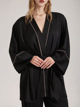 Kafiloe Black Satin Long Sleeve Pajama Set
