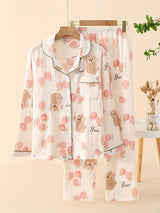 2Pcs Crepe Print Shirt Pajama Set