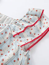 Strawberry Plaid Ruffle Sleeve Pajama Set