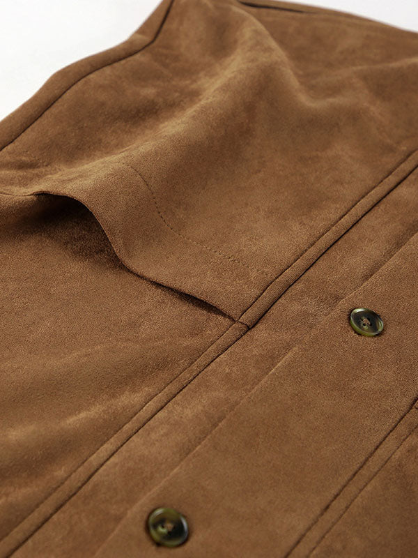 Vintage Solid Color Pockets Brown Jacket