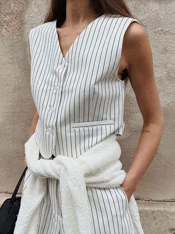 Striped Sleeveless Vest & Trousers Set