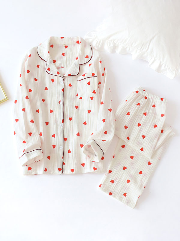 Hearts Printed Cotton Pajama Set