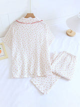 Small Red Floral Ruffled Collar Pajama Set