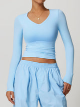 V Neck Long Sleeve Fitted Crop Top