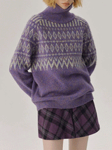 Vintage Pattern Turtleneck Sweater