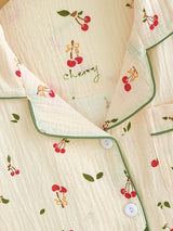 Cherry Print Long Sleeve Cotton Cotton Pajamas