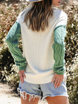 Color Block Round Neck Long Sleeve Sweater