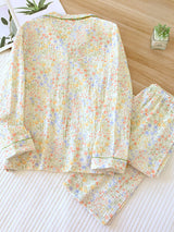 Cotton Printed Lapel Long Sleeve Pajama Set