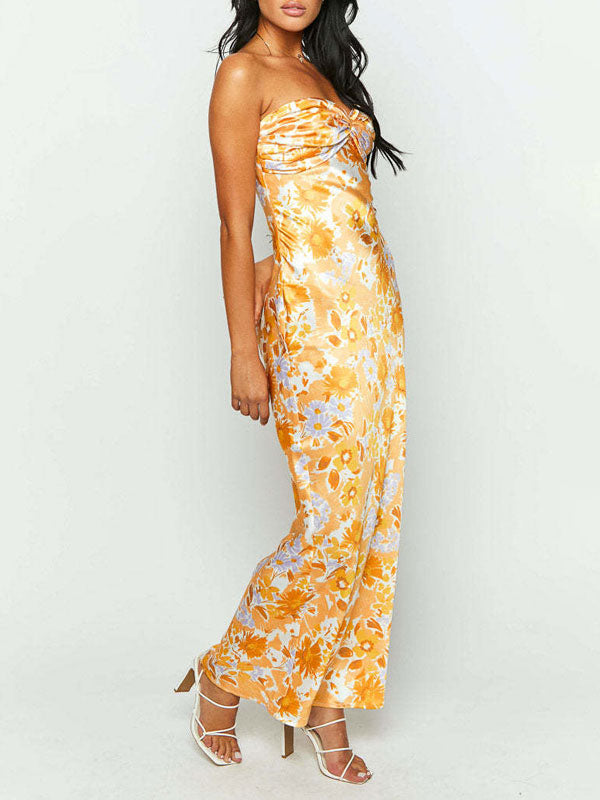 Printed Knotted Tube Maxi Dress