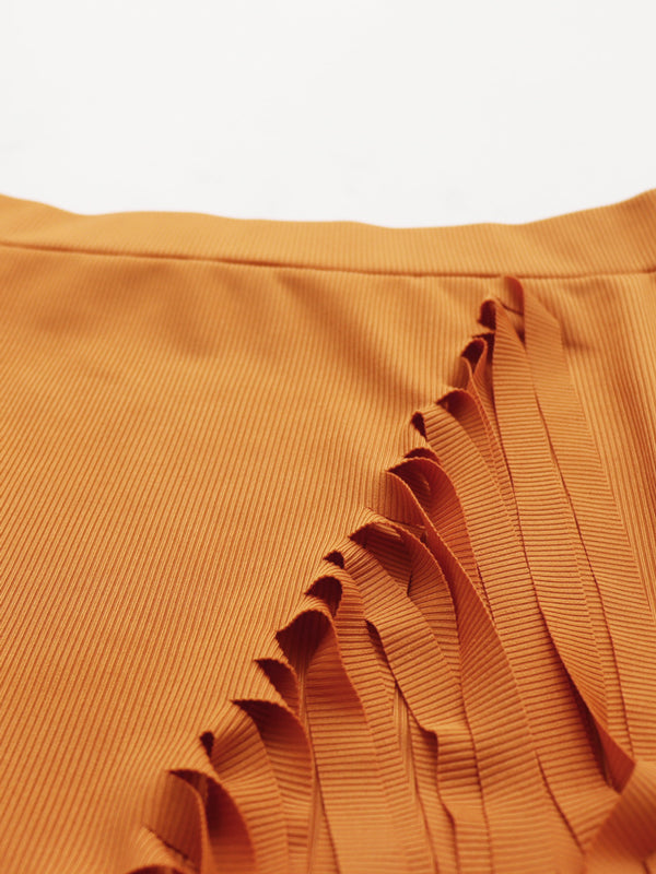 2Pcs Sleeveless Crop Top & Fringed Maxi Skirt Set