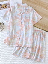 Lapel Floral Printed Short Sleeve & Short Pant Set