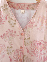 V Neck Button Cotton Pajama Set