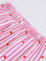 Small Heart Print Three Pieces Cotton Pajama Set