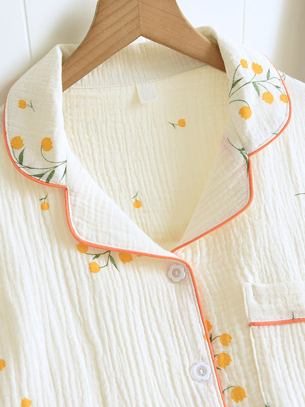 2Pcs Short Sleeve Floral Pajamas