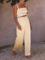 Spaghetti Strap Crop Top Long Pants Set