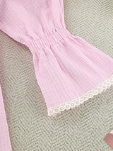 Ruffle Trim Pink Shirt & Shorts Lounge Set
