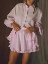 Striped Ruffle Two Piece Shorts Set