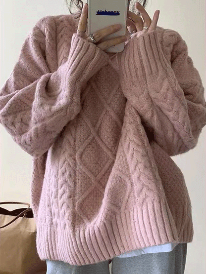 Twisted Knit Crew Neck Sweater