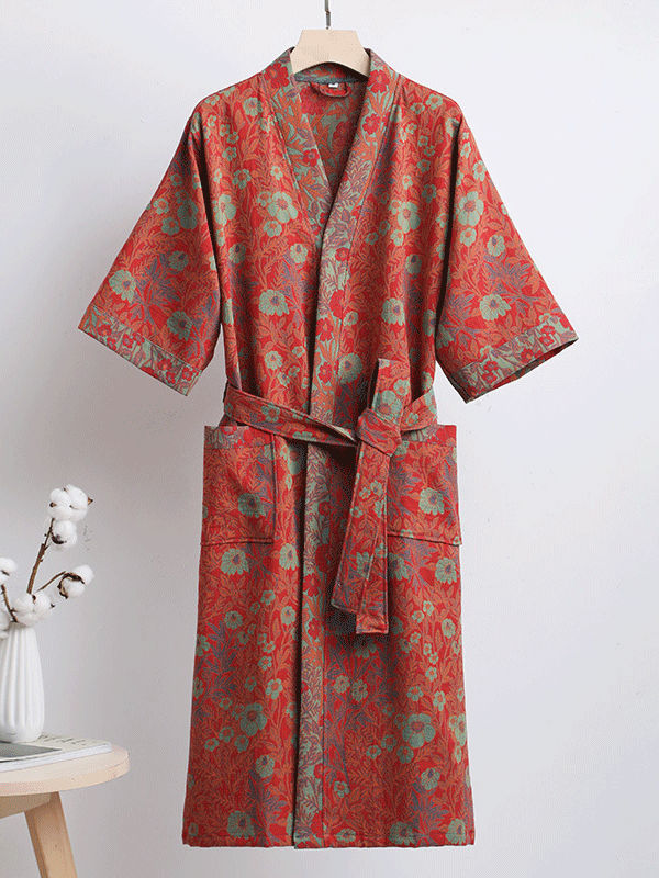 Vintage Cotton Floral Print Robe