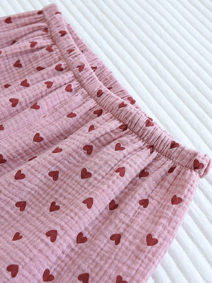 Short Sleeve Heart Print Cotton Pajama Set