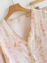 V Neck Button Cotton Pajama Set