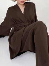 Cotton Solid Color Long Sleeve Robe Set